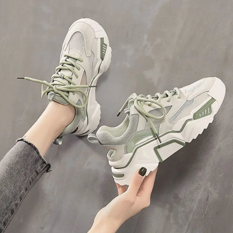 Sports Casual Shoes2025Summer Thin Hollow Breathable Dad Shoes Closed Toe Sandals Height Increasing Thick Sole Mesh Women's Shoe