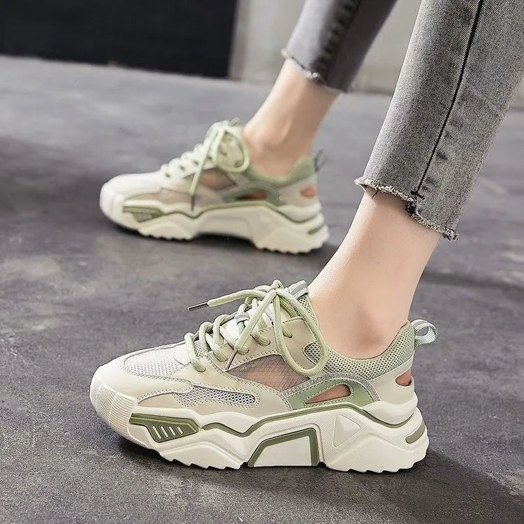 Sports Casual Shoes2025Summer Thin Hollow Breathable Dad Shoes Closed Toe Sandals Height Increasing Thick Sole Mesh Women's Shoe