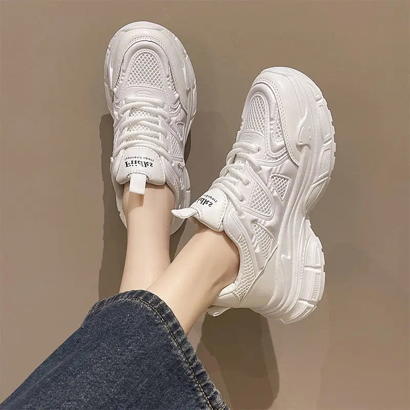 This Year's Trendy Dad Shoes for Women2025New Spring Summer Mesh Women's Shoes Hot-Selling Thick-Soled Casual White Sneakers