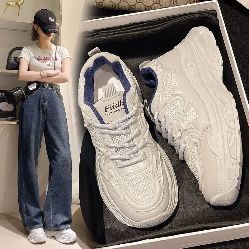 This Year's Trendy Dad Shoes for Women2025New Spring Summer Mesh Women's Shoes Hot-Selling Thick-Soled Casual White Sneakers