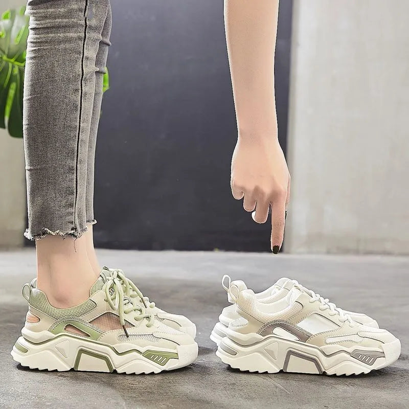 Sports Casual Shoes2025Summer Thin Hollow Breathable Dad Shoes Closed Toe Sandals Height Increasing Thick Sole Mesh Women's Shoe