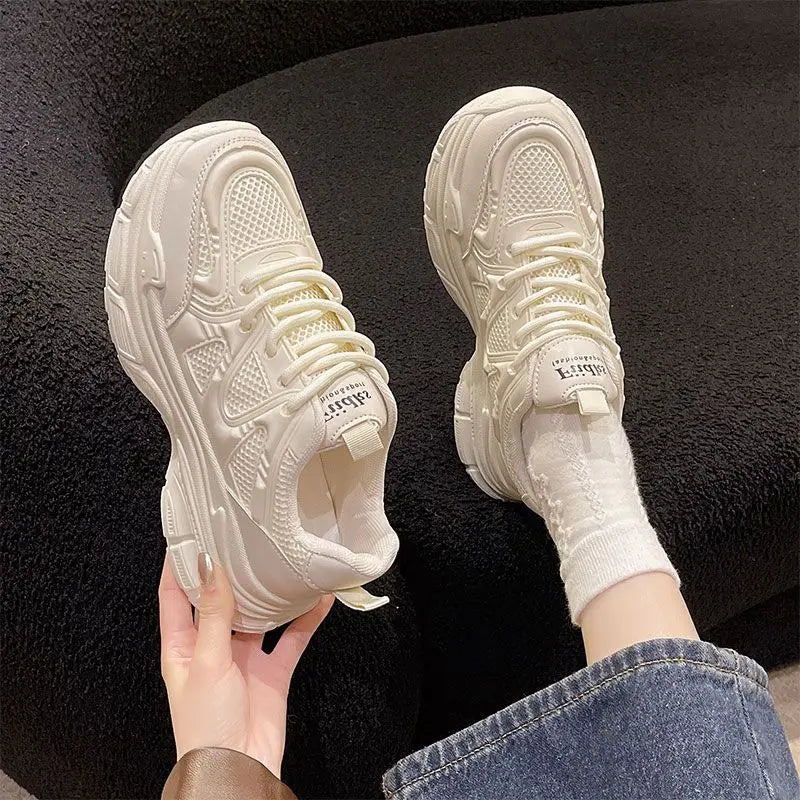 This Year's Trendy Dad Shoes for Women2025New Spring Summer Mesh Women's Shoes Hot-Selling Thick-Soled Casual White Sneakers
